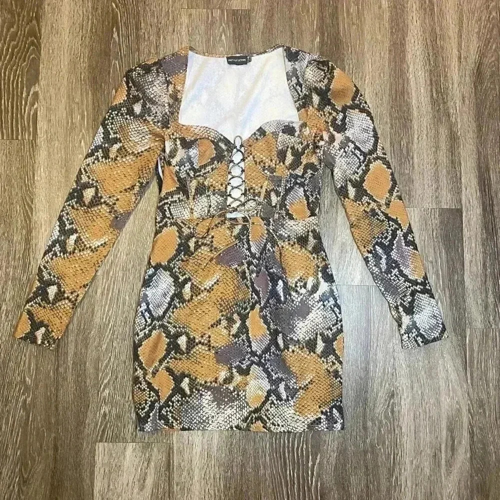 Womens PrettyLittleThing Snakeskin Print Corset Dress - 4